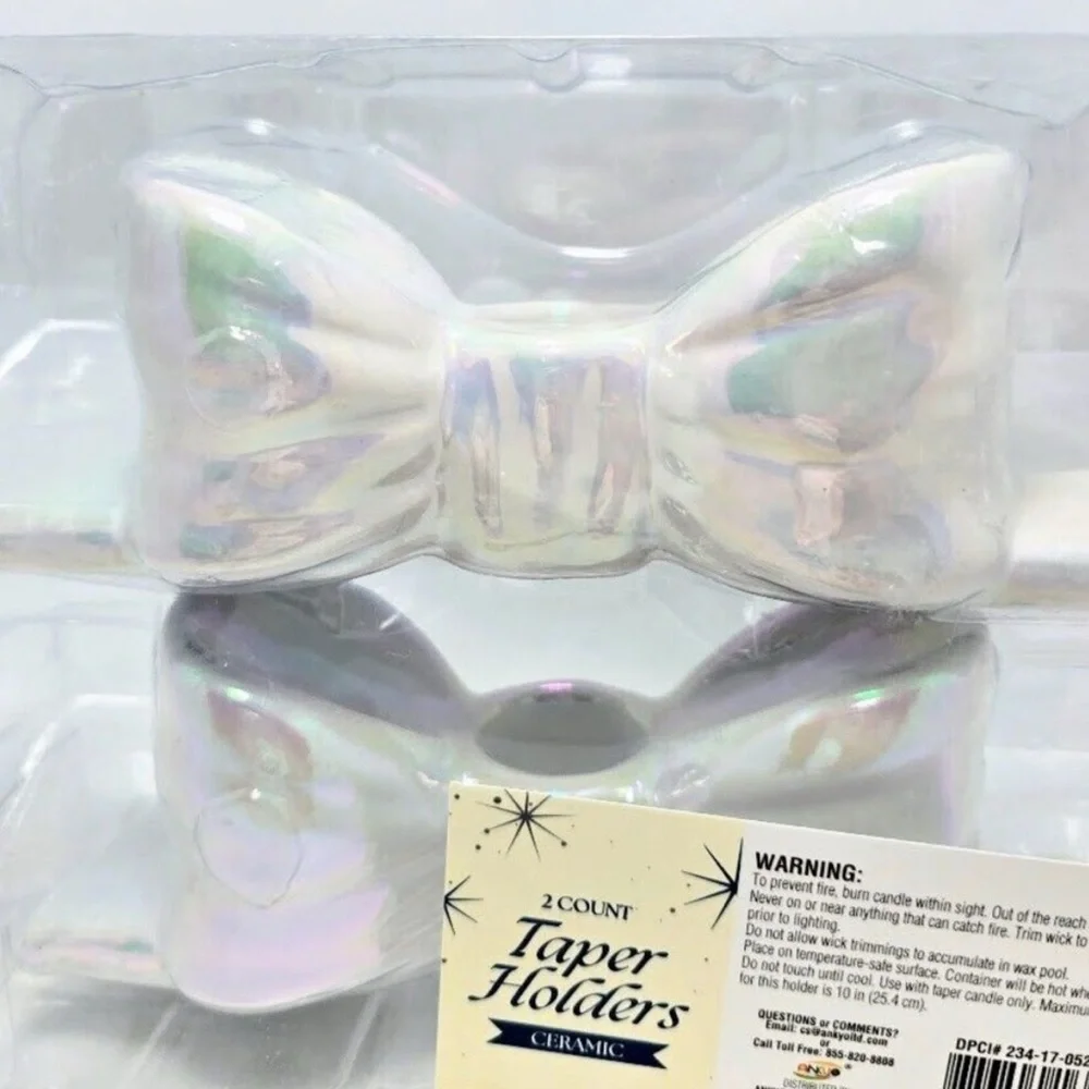 Target Bullseye Playground Christmas White Ceramic Bow Candle Holders Set of 2